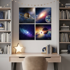 Lienzo Moderno de 4 Paneles con Diseño de Cielo Estrellado, Impresión Digital con Tinta Ecológica, Arte Astronómico Contemporáneo para Decoración de Dormitorios y Hogar - Product Image 2