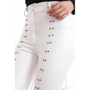 Wholesale Casual XL Sport <b>Leggings</b> <b>White</b> Stone Embellished PU Leather with Push-up Feature Seamless Patterned Waist for Yoga - Product Image 2