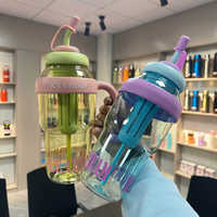 Nouvelle gourde sport portable en acier inoxydable et plastique de grande capacité (1200 ml) pour enfants, avec paille rabattable et poignée, anti-fuite, modèle 2025