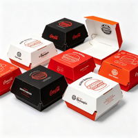 Boîte à hamburger en carton noir jetable de qualité alimentaire, emballage alimentaire en papier pour emporter, boîte à hamburger en forme de coquille