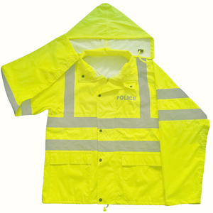 High Visibility Safety Waterproof Reflective <strong>Yellow</strong> <strong>Raincoat</strong> - Product Image 2