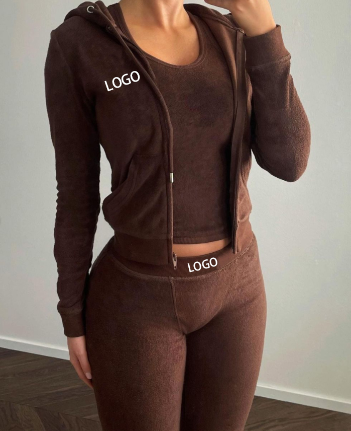 Новинка 2022, уличная одежда, однотонный махровый боди для полотенца, одежда для отдыха, спортивные костюмы, жилет, короткий свитшот, брюки, комплект из 2 предметов для женщин