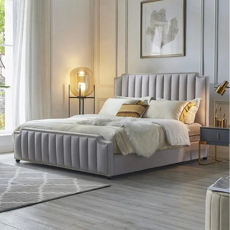 Yüksek kaliteli postmodern yatak odası mobilyası kraliçe çift kral boy ev otel döşemeli kumaş yatak