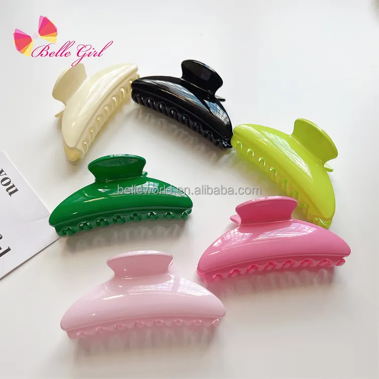 BELLEWORLD New trendy color dumpling shape grab clip cool girl ponytail clip shiny plastic hair claw clips for women