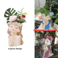 Ensemble de 4 pots à succulentes en résine ROOGO Garland Girl avec trou de drainage et plantes artificielles, pot à fleurs fait main