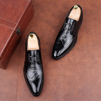 Chaussures habillées formelles pour hommes, style britannique, à enfiler, bout pointu, semelle extérieure en caoutchouc respirante, pour le bureau et la carrière, marque tendance