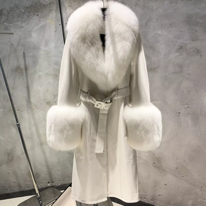 Mantel Panjang Wanita Mewah dari Kulit Domba Asli dengan Kerah Bulu Rubah Alami yang Dapat Dilepas, Manset Mantel Trench, Mantel Trench Kulit Wanita Elegan. - Product Image 1