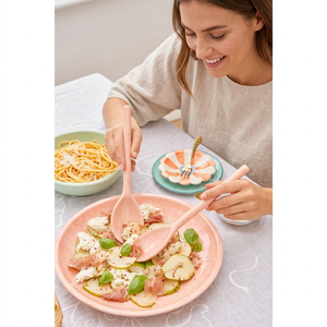 Assiette de service moderne en résine, couleur unie, compatible lave-vaisselle, qualité alimentaire, faite à la main, écologique, design rose - Product Image 1