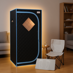 Tente de sauna infrarouge portable pleine grandeur, spa à domicile, coussin chauffant pour les pieds, chaise pliable, lampe de lecture, chauffage rapide, noir - Product Image 2