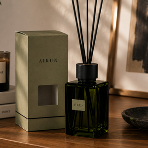 Aikun Dark Green Square Glass 2200ml <b>Reed</b> <b>Diffuser</b> Gift Set for Luxury Hotel Lobby Home Aromatherapy Decor Wholesale Supply Box - Product Image 1