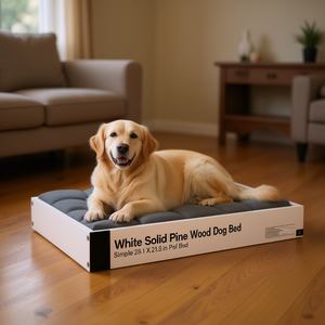 Cama para Perro de Madera de Pino Sólido Blanca, 28.1 x 21.3 Pulgadas, Cama Simple para Mascotas con Relleno de Espuma Viscoelástica, Desmontable y Lavable - Product Image 2