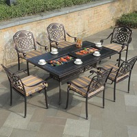 Vente directe usine – Ensemble table de jardin rectangulaire en aluminium moulé avec foyer et double grille pour l'extérieur