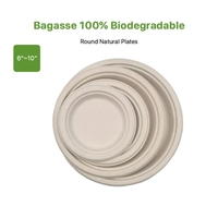 Assiettes jetables robustes en bagasse et bambou de 7 et 9 pouces, motif uni, pour la restauration événementielle