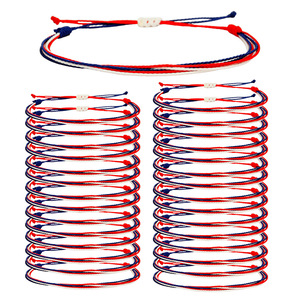 Fashion String <b>Bracelets</b> Set Of 30 Pieces <b>Red</b> White Blue Braided Waxed Thread Adjustable For Independence Day Celebration - Product Image 1