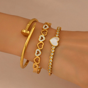 18K <strong>Gold</strong> Plated Stainless Steel <strong>Bracelet</strong> for Women Secure Clasp with Mother of <strong>Pearl</strong> and Zircon Accents Fashionable Bangles - Product Image 2
