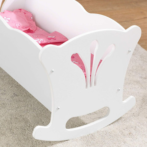 <span class=keywords><strong>Berceau</strong></span> à bascule en bois blanc pour bébé poupée 18 pouces avec coussin papillon rose couverture oreiller semblant jouer meubles cadeau pour 3 ans et plus - Product Image 5