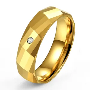 Best Selling Jewelry 6mm 18K Gold Tungsten Carbide Ring Couple Rings Promise Wedding Band Cubic Zircon Stone Inlay Comfort Fit