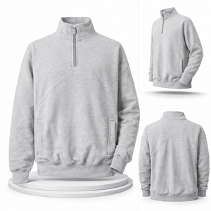 Fabricantes de Ropa Personalizada al por Mayor: Sudadera Oversize Corta de Forro Polar Casual con Cremallera de Cuarto para Hombre - Product Image 1