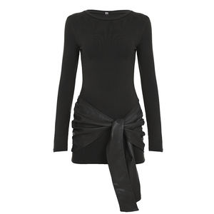 Robe tendance style féminin ultra-tendance, imprimé numérique uni, lavable, avec détail de nouage sur le devant, silhouette crayon, taille naturelle - Product Image 6