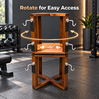 Support rotatif en bois pour accessoires de gym avec crochets métalliques |   Support de rangement pour câbles pour studios de fitness commerciaux