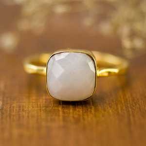 Plata de Ley 92,5 con ágata blanca pulida en oro, forma cuadrada, último anillo de diseño Simple, joyería transparente para mujer - Product Image 2
