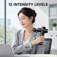 Pistolet de massage fascia 60W, moteur sans balais 3500 tr/min, 12 têtes interchangeables, 12 niveaux d'intensité, relaxation des tissus profonds