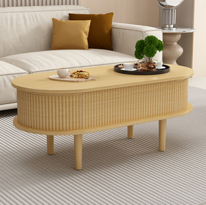 Modern Fluted Lift Top Coffee <b>Table</b> Hidden Compartment Wood Construction Adjustable Height Portable Design for Hotel Home Living - Product Image 1