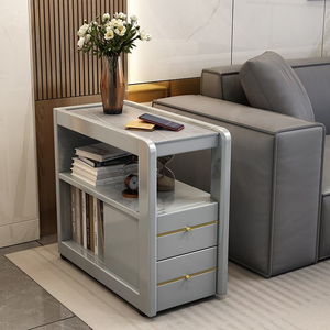 Muebles Modernos y Sencillos para Sala de Estar, Mesa Esquinera de Madera Maciza, Mesas de Centro Portátiles, Mueble Auxiliar de Piedra Sinterizada para el Hogar - Product Image 1