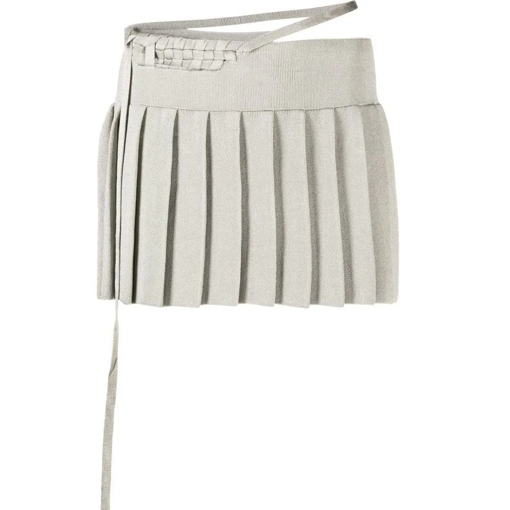 ODM/OEM ivory elastic design cut-out detail pleated hemline thigh length braided mini skirt