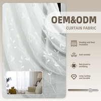Tissu de rideaux en mousseline de polyester non tissé jacquard léger 100% polyester, largeur 280 cm, personnalisable, blanc, petites fleurs