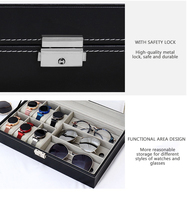 Caja de almacenamiento de gafas para reloj al por mayor, 6 + 3 ranuras, cerradura de cristal transparente, caja de reloj de cuero impermeable, vitrina, organizador personalizado