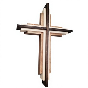 Escultura de Cruz Religiosa de Madera Estilo Art Deco Rústico con Incrustaciones de Resina Verde Azulado, Lavable, para Decoración del Hogar, Sala de Estar, Regalo de Bautizo - Product Image 2