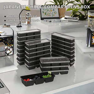 <b>Japanese</b> Style Three Compartment Disposable Bento Lunch <b>Box</b> 500ml Food Grade PP Portable Food Container for Rice <b>Snacks</b> Side - Product Image 2