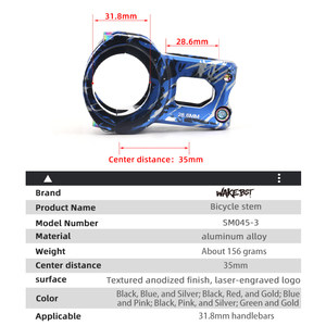 Tige de guidon de vélo WAKE BST usinée CNC, finition anodisée, logo gravé au laser, aluminium haute résistance, pour VTT/vélo de route - Product Image 2