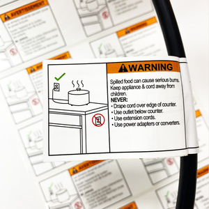 UL969 Certified PET Waterproof Warning <strong>Label</strong> for Hair Straightener <strong>Plug</strong> Power Cord - Product Image 1
