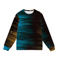 Sweatshirt Crewneck Pria Custom 3D Sublimasi Heat Transfer Printing Pola Langit Berbintang Galaksi Biru