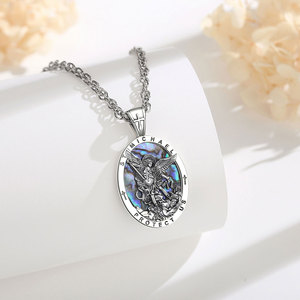 Merryshine - Colgante de Obsidiana con Madreperla de San Miguel Arcángel, Amuleto de Oración de Serenidad, Protección, Collar para Hombre - Product Image 3