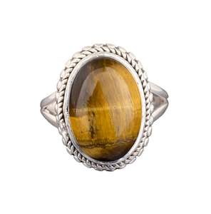 Bague en argent 925 naturel avec œil de tigre ovale serti clos, taille personnalisée, style bohème, pierre précieuse certifiée par un tiers, style classique, mariage - Product Image 2