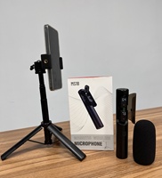 Microfono Lavalier Wireless 2.4G Mini con Asta Selfie e Treppiede, Riduzione del Rumore AI, Trasmissione Stabile per Creatori di Contenuti