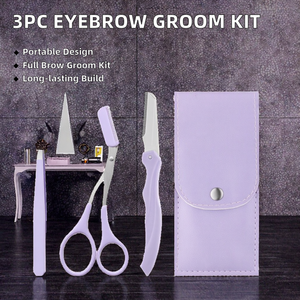 Nuevo Kit de Depilación de Cejas de 3 Piezas, Pinzas de Acero Inoxidable Color Morado, Tijeras de Punta Inclinada, Depiladora de Cejas - Product Image 2