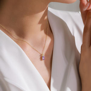 S925 Sterling <b>Silver</b> Oval-Cut Violet Zircon Oval <b>Pendant</b> Necklace - Women's Anniversary Gift - Product Image 2