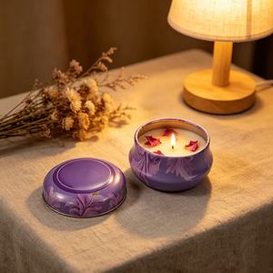 Élégante boîte en métal ronde pour bougie parfumée, motif floral violet, pour la <span class=keywords><strong>d</strong></span>écoration romantique de la maison, emballage <span class=keywords><strong>d</strong></span>'aromathérapie - Product Image 1