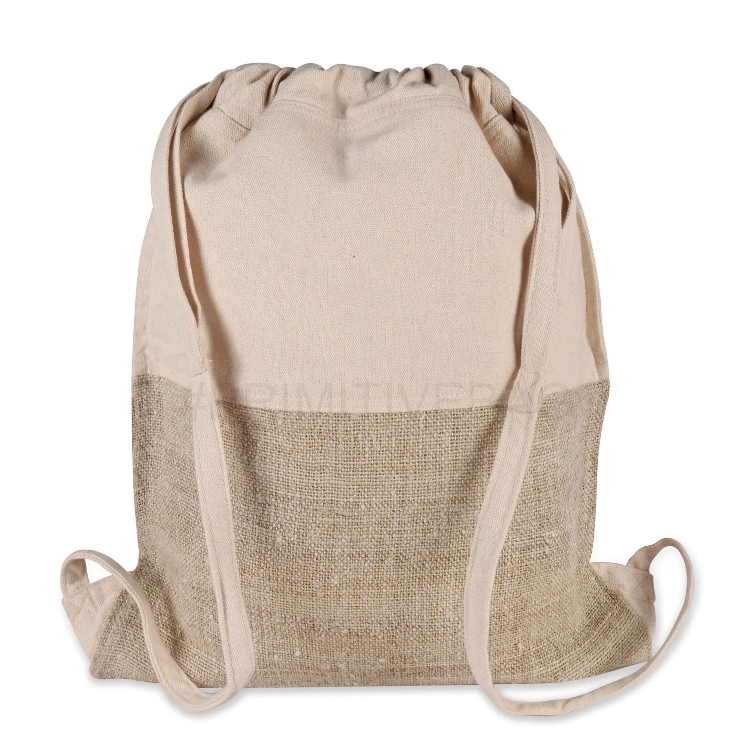 Hemp Cotton Combination Backpack Cotton Canvas Handle Lightweight Backpack Drawstring Closure- Handmade Primitive Hemp Natural