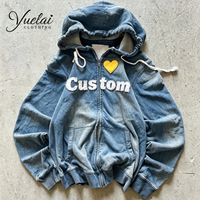 Sudadera con capucha personalizada 100% algodón con cremallera, bordado, oversize, de peso pesado, estilo streetwear, de felpa francesa, lavada, corte holgado para hombre