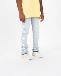 Fashion Streetwear Men Jeans Paint Printed Embroidery Upside Down Hearts Designer Hip Hop Elastic Punk Style Pencil Pants