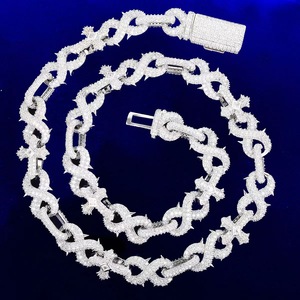 Cadena Cubana con Cruz Número 8 de Plata de Ley 925, Joyería Hip Hop con Moissanita VVS <span class=keywords><strong>D</strong></span>, Collares con Púas, Caja de Regalo para Europa y Estados Unidos - Product Image 2