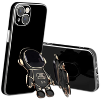 Coque de protection TPU électroplaquée avec support astronaute et cordon pour iPhone 16 15 14 13 12 11 17 18 Pro Max
