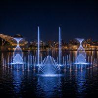 Fontaine musicale aquatique commerciale pour lacs, spectacle LED, système modulaire laser en acier inoxydable IP68, contrôlée par IA