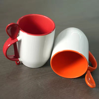 Mug en céramique vierge de 11 oz avec poignée multicolore, sublimation, cuillère, tasse à café personnalisée pour la maison, le bureau, emballage cadeau