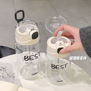Gnmk Glass <b>Water</b> <b>Bottle</b> With Straw Graduated Markings Portable Cup For Students Back To School - Product Image 3